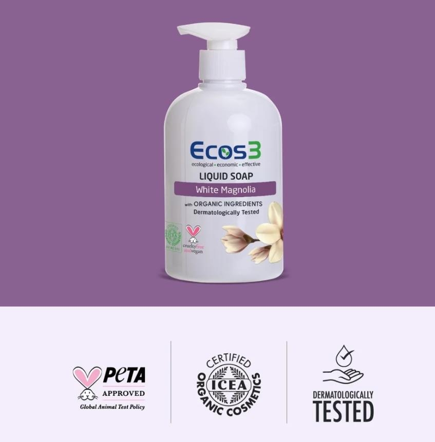 Ecowell Ecos3 Organik İçerikli Sıvı Sabun – Beyaz Manolya 500 mL - Ecowell